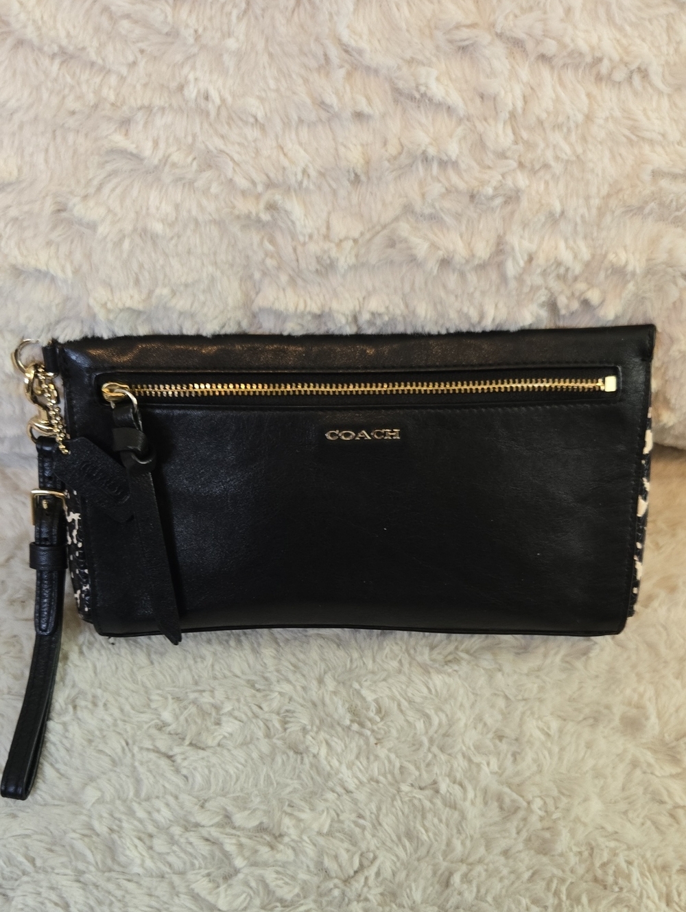 Coach Black Leather Wristlet with Gold Hardware EUC